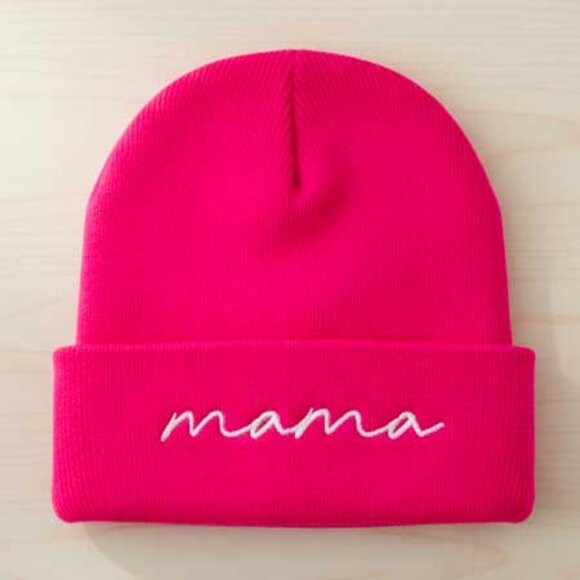 2/$30 Ladies Adult Pink Mama Beanie Hat - Picture 3 of 7